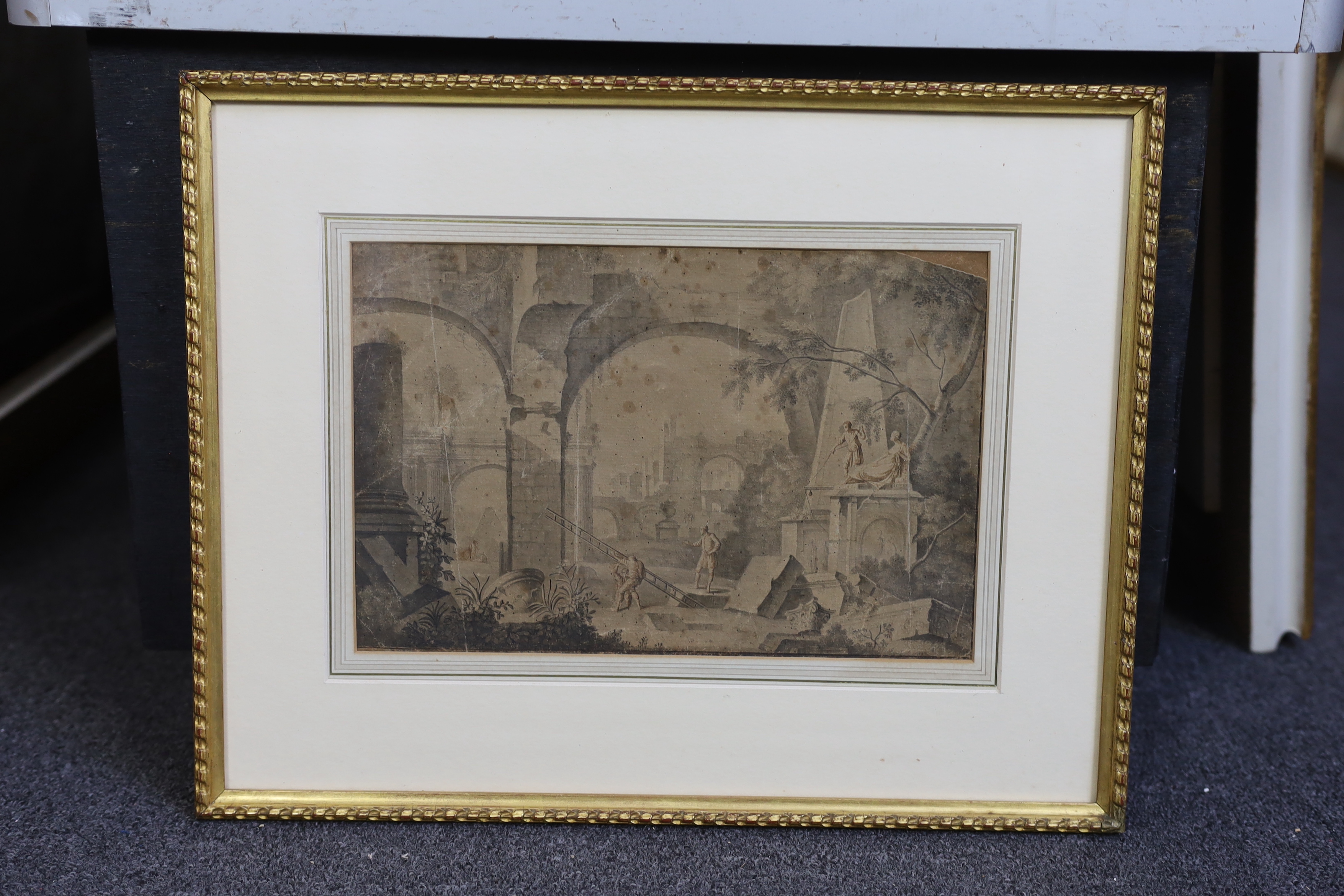 Circle of Marco Ricci (Italian, 1676-1729), Architectural Capriccio with Figures amongst Ruins, watercolour on paper, 19.5 x 29.5cm